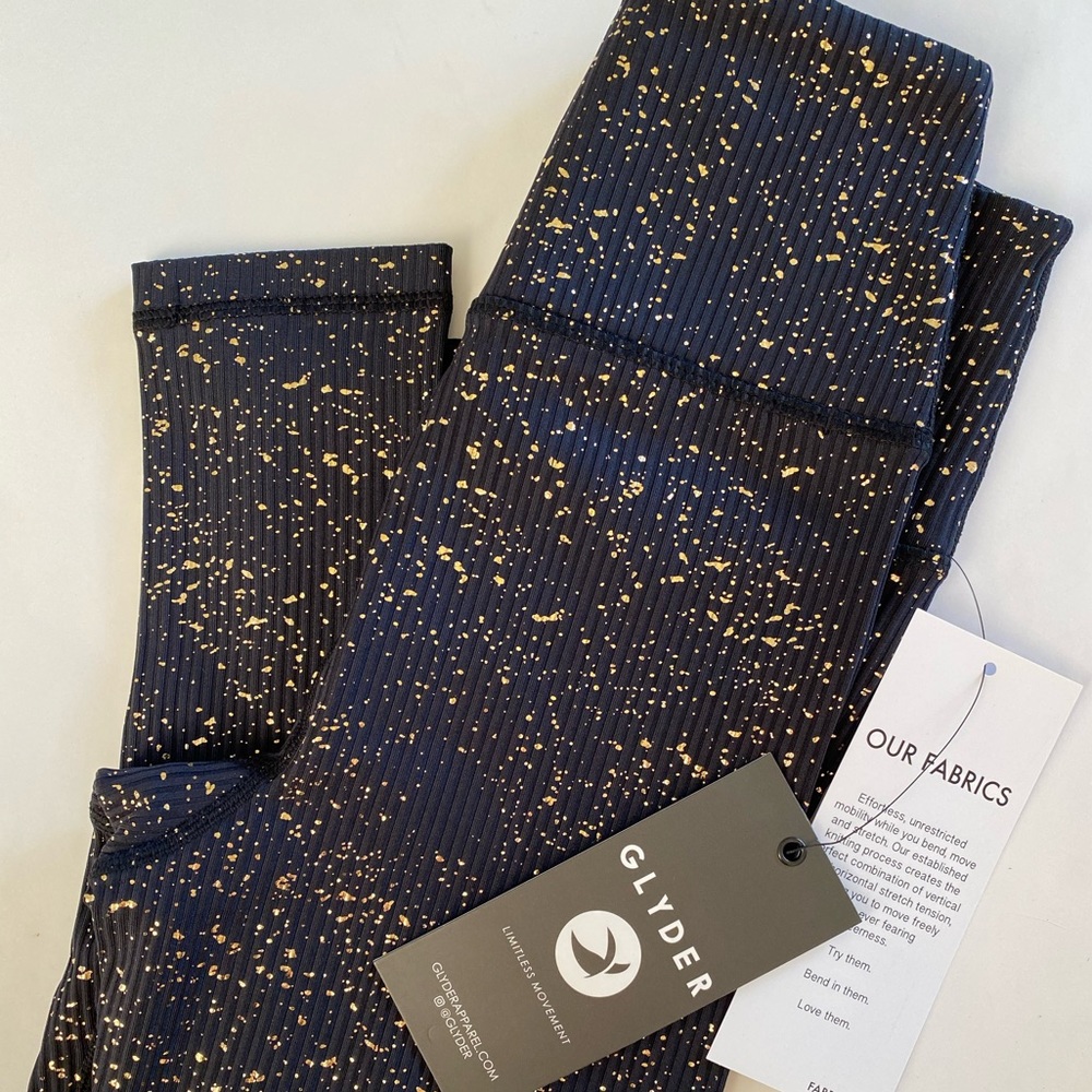 Glyder NEW with tags black and gold speckled ribbed leggings
